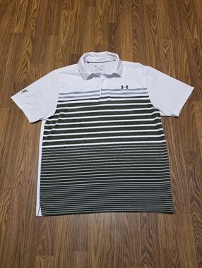 Under Armour Coldblack Golf Polo Shirt Striped Loose Fit Mens Large Performance